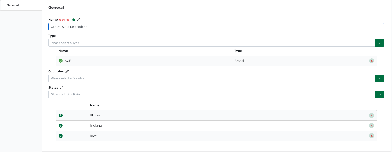 Example of geographical restriction settings