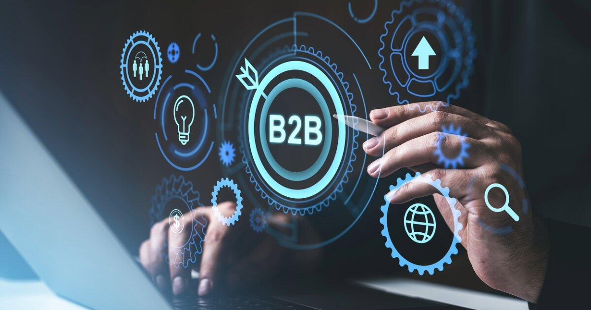 The Changing B2B Ecommerce Landscape Professional using a laptop, interacting with B2B ecommerce platform integration features for business growth and innovation