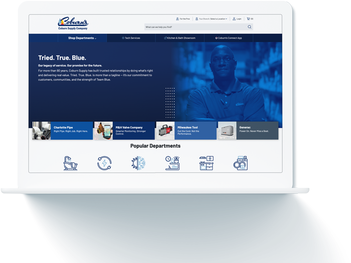 Coburn’s B2B ecommerce website showcasing streamlined product discovery and online buying with ROC Commerce capabilities