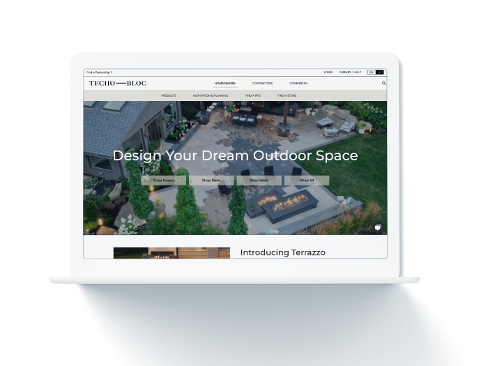 Techo-Bloc website on device screen, signifying business success with ROC Commerce platform for ecommerce solutions