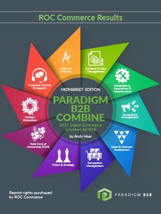 Cover of results from Paradigm B2B Combine Report, featuring ROC Commerce platform for ecommerce solutions