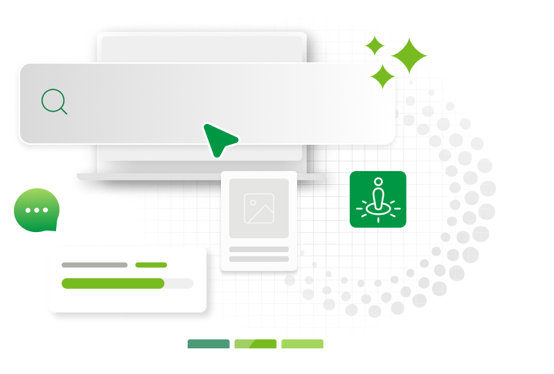 Illustrated AI-powered search agents, guides, and chatbots for ecommerce enhancing product discovery and shopping experiences