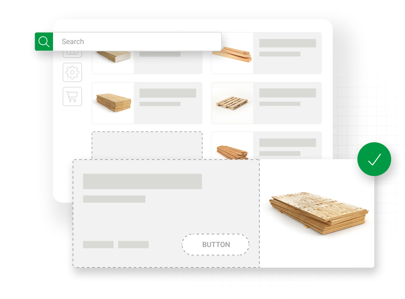 Website search capability highlighting building materials products, depicting ecommerce search for building materials distributors