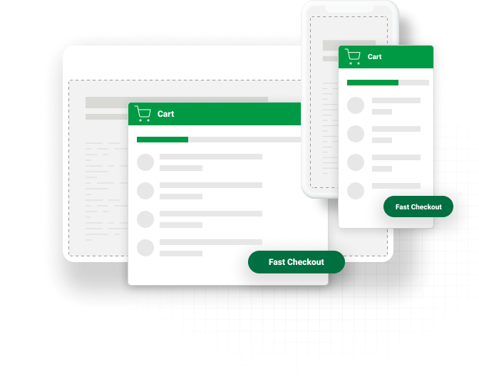 Digital shopping cart interface showcasing fast checkout options on multiple devices for ecommerce business success