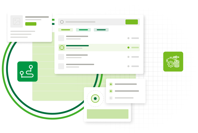 Illustration of ecommerce platform parts finder connecting customers with compatible products through fitment data