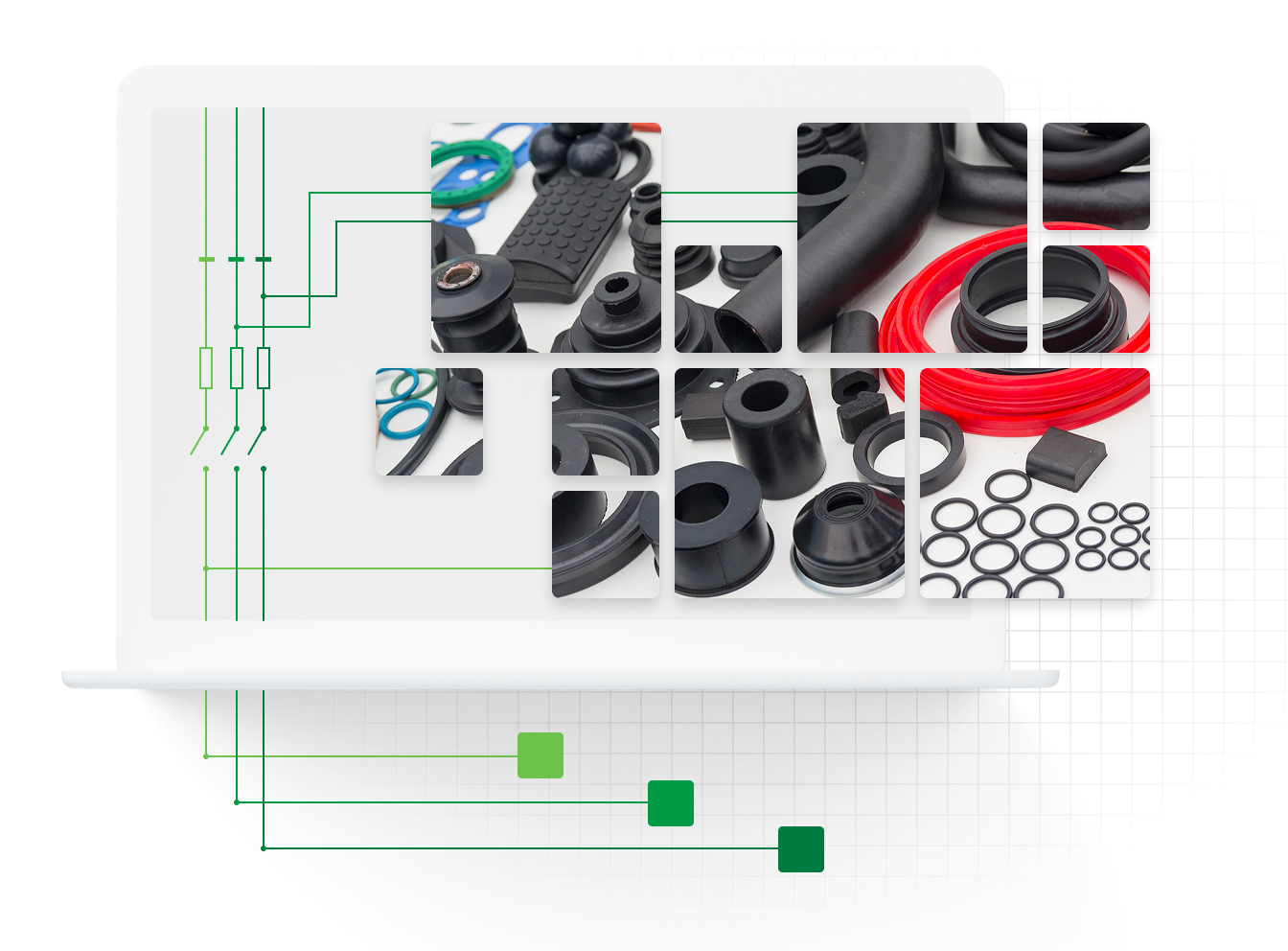 Graphic of ERP-integrated ecommerce platform displaying PVF products, indicating business success through digital commerce