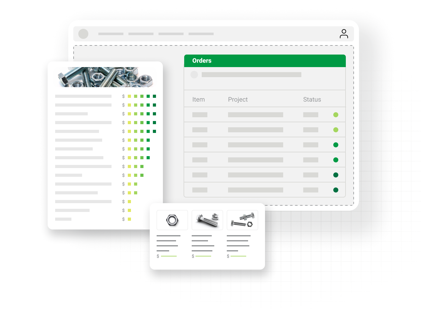 Graphic of project-based ordering portal with PVF products, highlighting ecommerce business success for PVF distributors