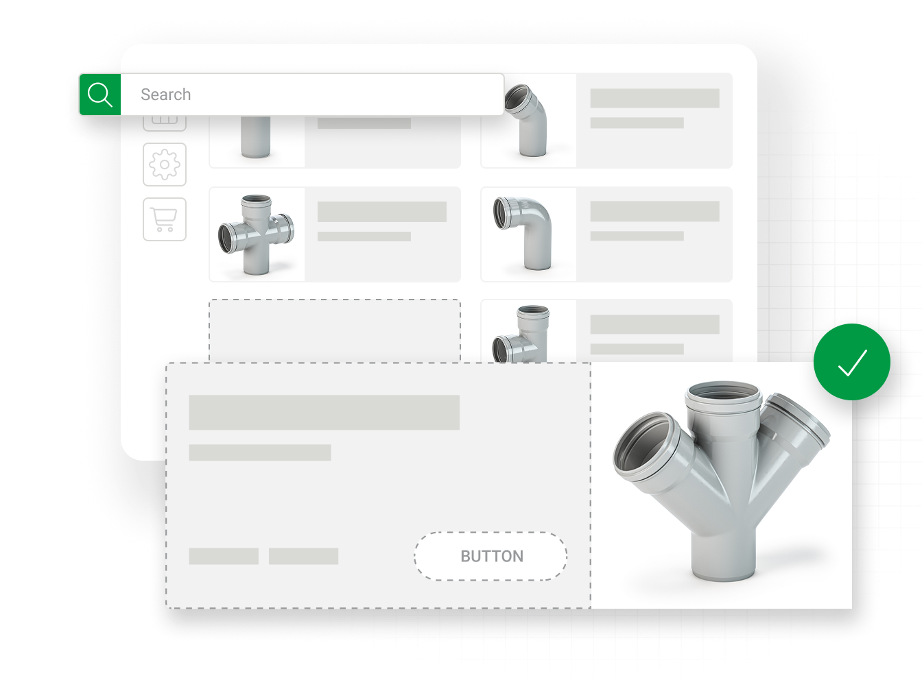 Website search capability highlighting pipe, valve, and fitting products, depicting ecommerce search for PVF distributors