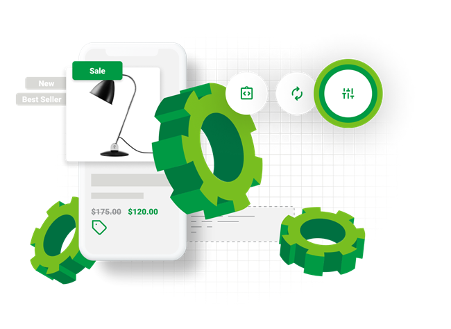 Illustration of ecommerce platform rapid integration and customization, indicating business success with ROC Commerce