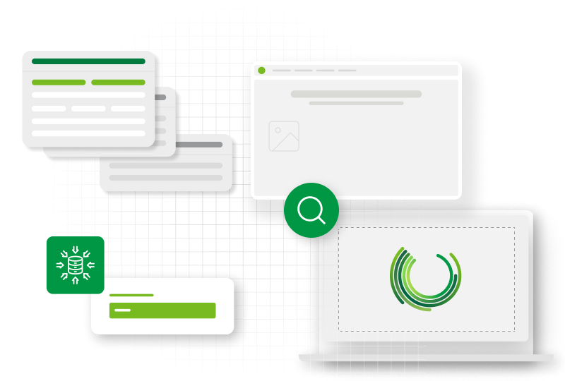 Ecommerce platform feature illustrating AI-powered search connecting product data to personalized ecommerce experiences