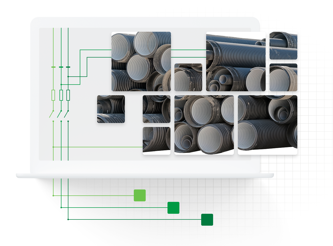 Graphic showing waterworks inventory on an ecommerce platform, indicating business success through digital commerce